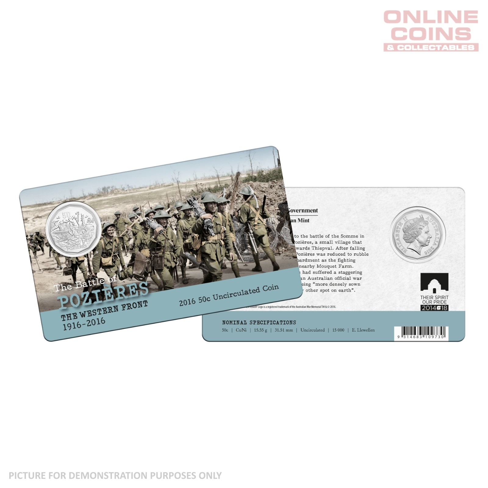 2016 50c Uncirculated Carded Coin - Battle of Pozières